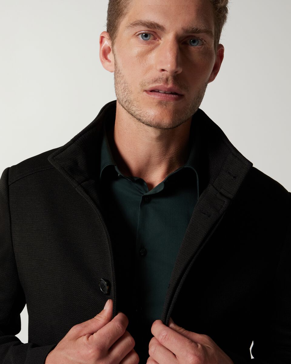 Dark Khaki Knitted Funnel Neck Commuter Coat 